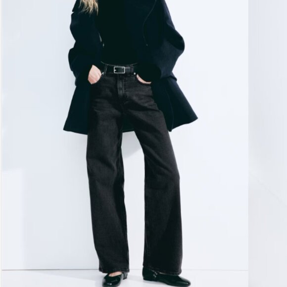 HM High-Waist Wide-Leg Grey/Black Jeans - Picture 1 of 5